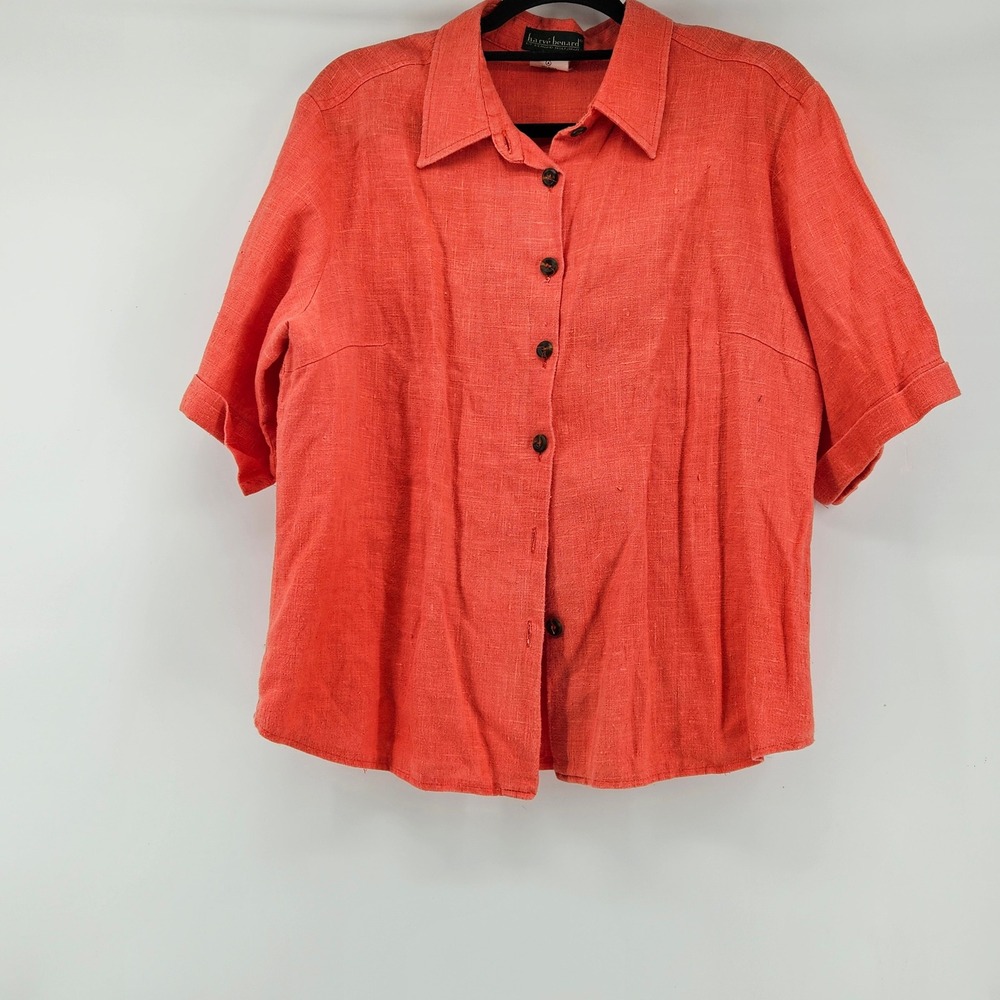 Harve Benard Coral Linen Short Sleeve Button Down Shirt‎ Top XL Coastal Capsule